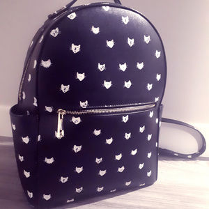 Black Cat Print Faux Leather Backpack
